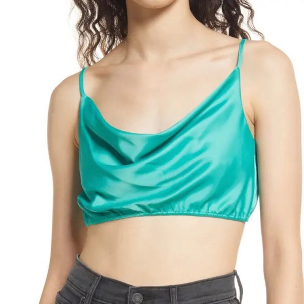 Vero Moda NWT Satin Drape Cami Crop Marine Green Sz XS